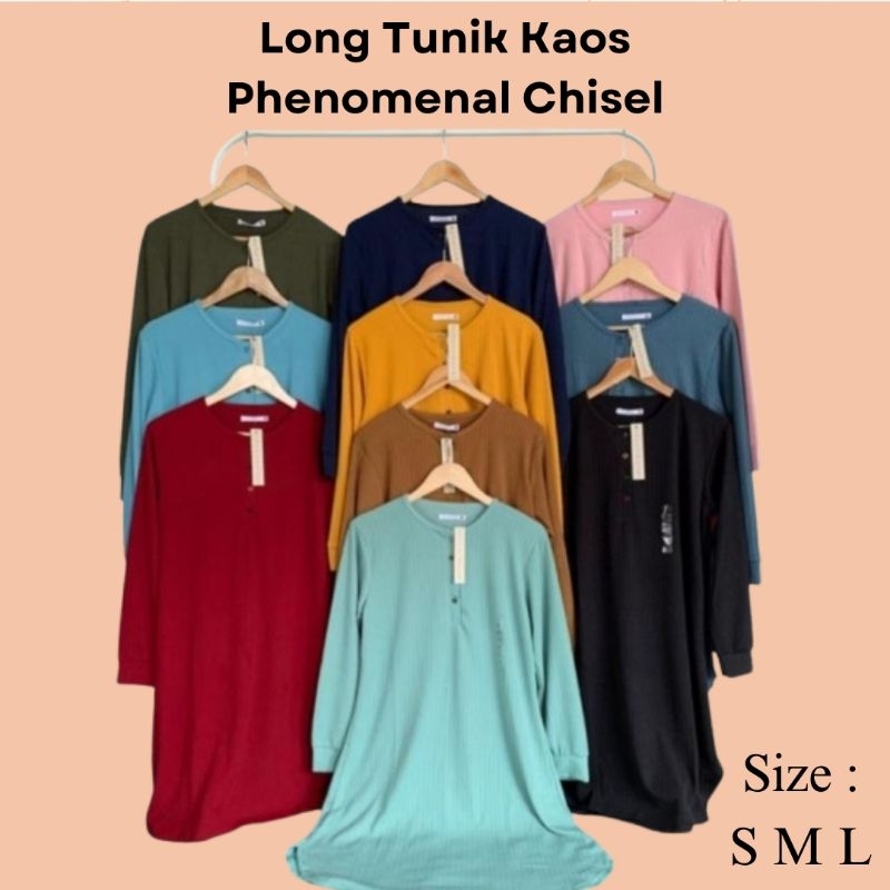 Long Tunik Kaos Phenomenal Chisel Wanita Dewasa Waffle Polos Adem Busui Original Lengan Panjang