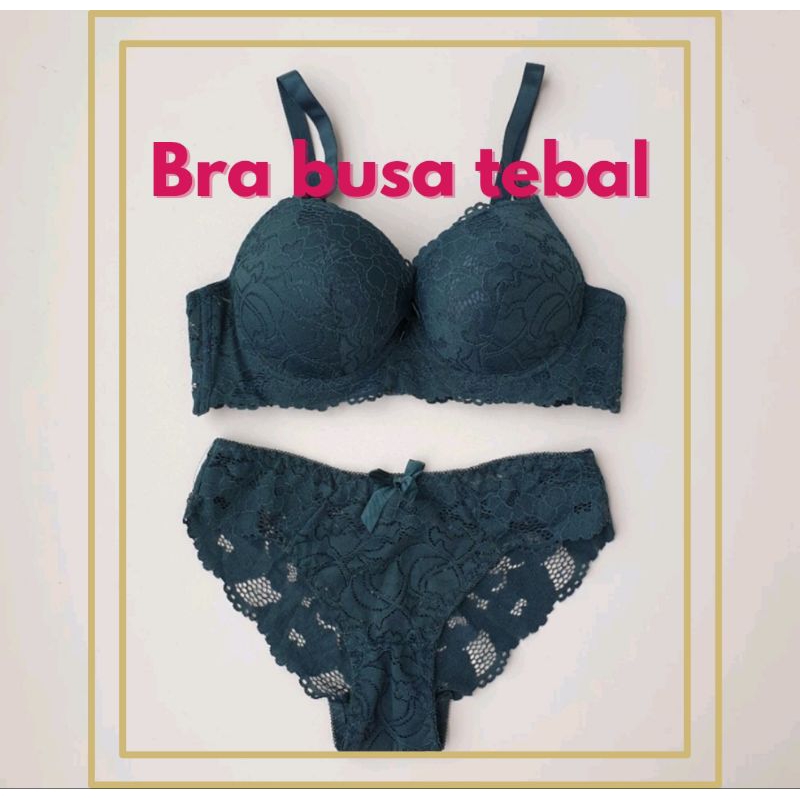 Set Bra busa tebal +cd brukat seksi premium busa tebal setelan bh wanita motif