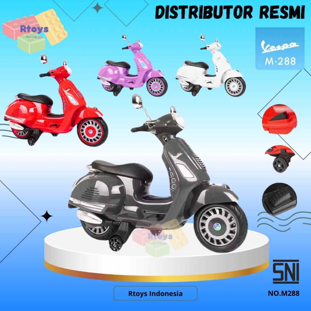 Mainan Anak Motor Aki Vespa Matic M288 Scooter Vestic Pmb