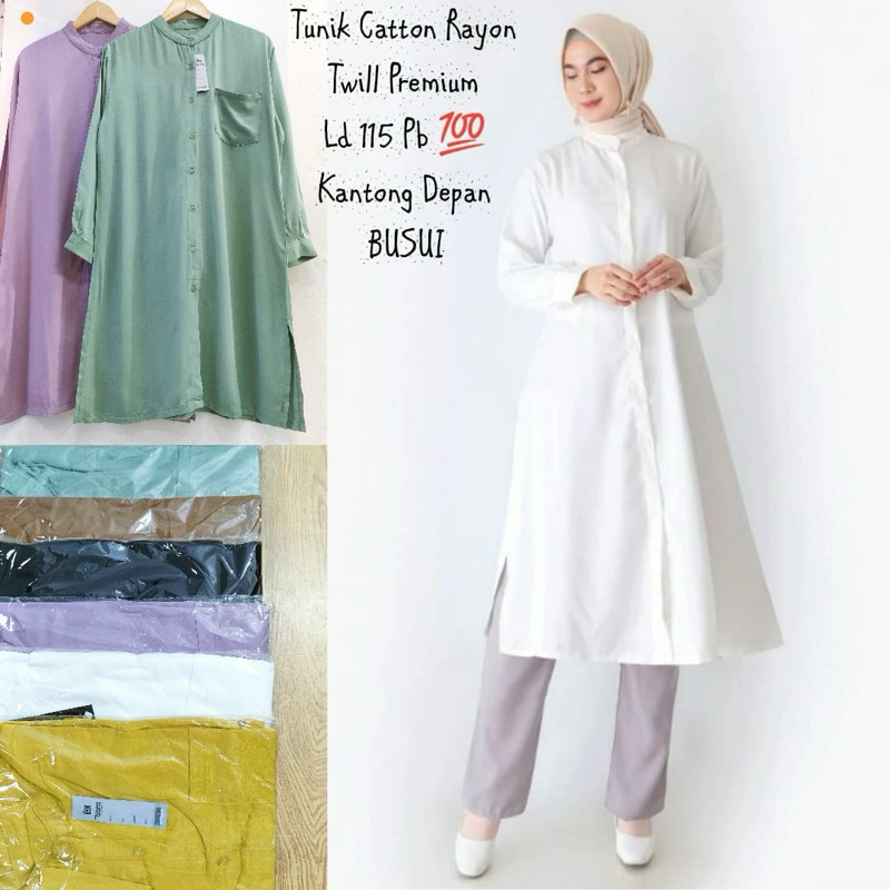 TUNIK POLOS FULL KANCING KATUN RAYON TWILL PREMIUM