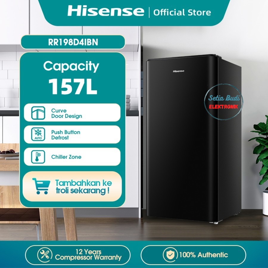 Kulkas Hisense RR-198D4IBN / RR198D4IBN 1 Pintu 157L - Garansi Resmi