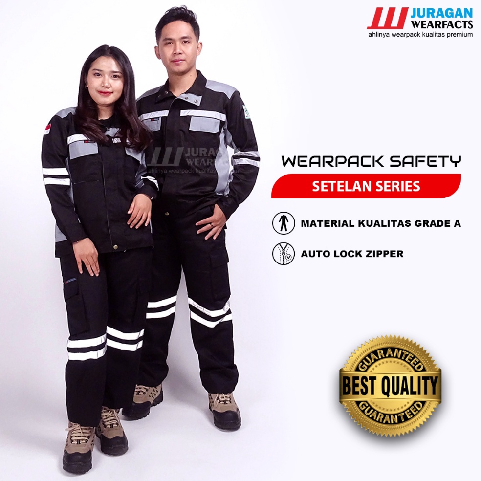 KODE J86W Juragan Wearfacts  Wearpack Safety Setelan Atasan Warna Hitam Abu Bawahan Celana Hitam