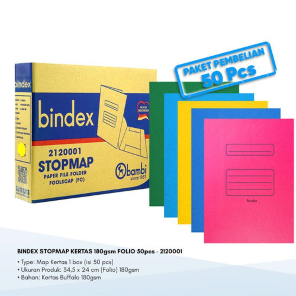 

Bindex Stop Map Kertas Folio Tebal 180 Gsm (Pak)