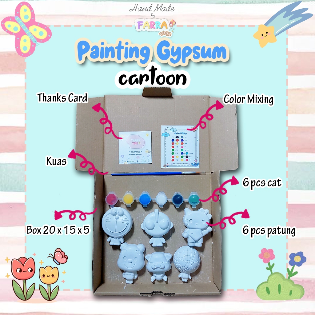 PATUNG LUKIS MAINAN EDUKASI TEMA CARTOON by Farra Toys - Mainan Edukasi Anak Lukis Gypsum Mewarnai P