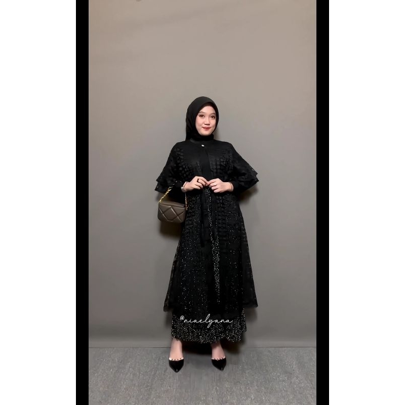 OUT Orelle Outer Brukat Cardigan Brokat Lengan Pendek Ruffle atasan outher brukat Outer Brokat