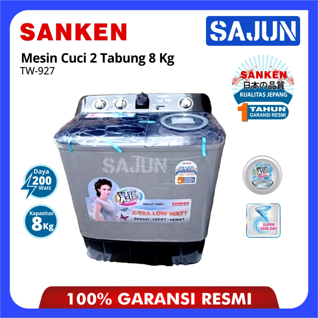 Sanken Mesin Cuci 2 Tabung 8KG TW-927 HGY / TW927