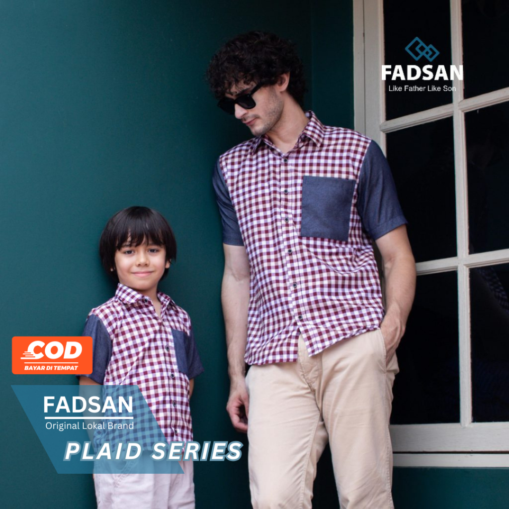 Baju Atasan Kemeja Koko Lengan Pendek Motif Kotak Kotak Couple Ayah dan Anak Laki Laki Remaja Tanggu