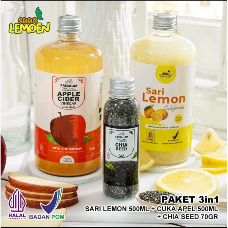 

PAKET DIET SEHAT - Cuka Apel 500ml ,Sari Lemon Murni 500ml & Chia Seeds 70g