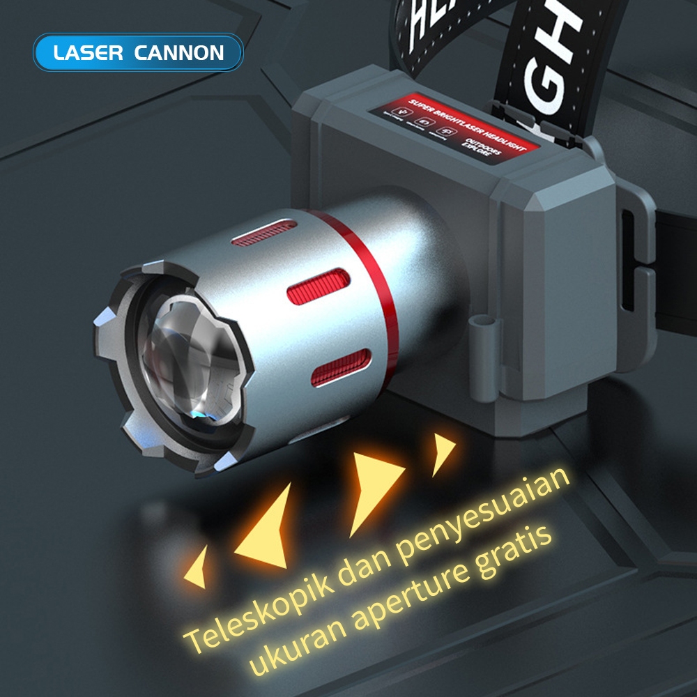 NR Senter Kepala LED/senter lampu depan LED/Zoom Headlamp/senter lampu depan sensor/Lampu putih dan