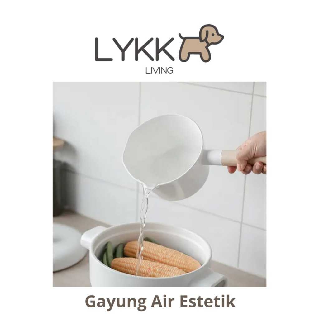 Gayung Air Estetik - Gayung Putih Gagang Kayu - Gayung Dapur - Gayung Mandi