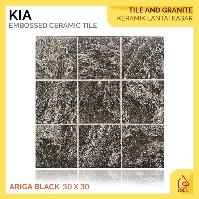 KERAMIK KIA 30 X 30 ARIGA BLACK / KERAMIK LANTAI HIAS KASAR EMBOSSED TIMBUL / KERAMIK TERAS KAMAR MA