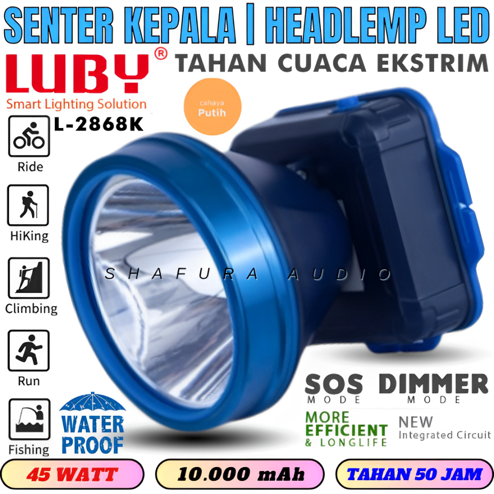 Senter Kepala Luby 45 Watt Cahaya Kuning L-2868k Headlamp Outdoor Led Waterproof | Senter Kepala Lub