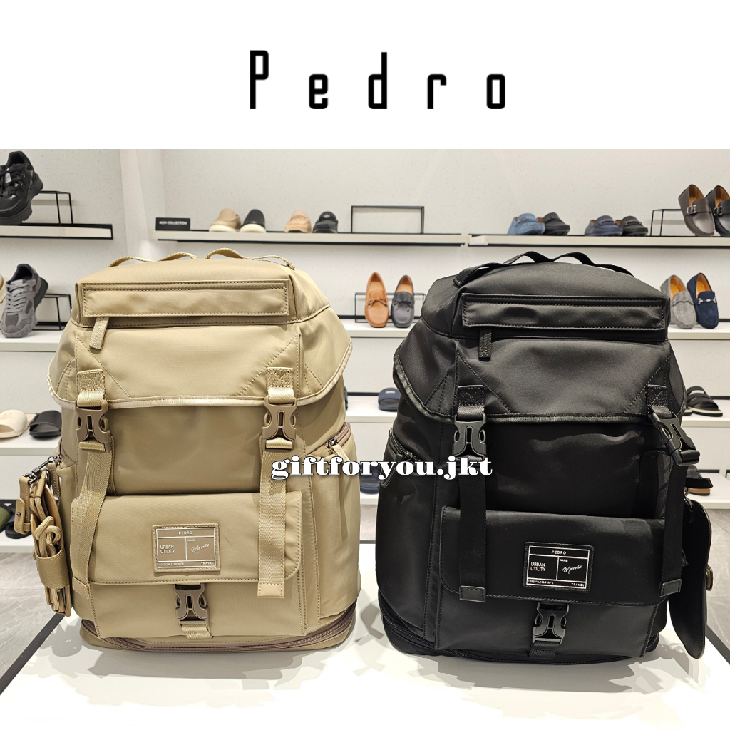 Tas Pria Pedro Morris Backpack Man Bag Ransel Tas Punggung Black Taupe Fashion Laki-laki Casual Kasu