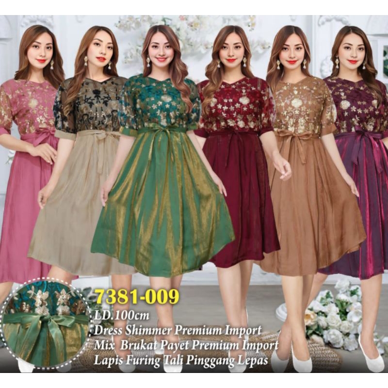 DRESS MIDI BAHAN TILE GLITTER TEBAL MIX SHIMMER HALUS WARNA GRADASI SANGAT ELEGAN MEWAH WARNA PINK M