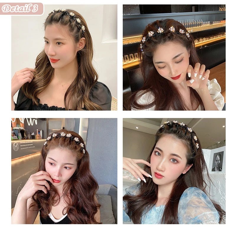 2in1 Bando include Jepit Rambut Fashion Korea Pola Mutiara Wanita Dewasa