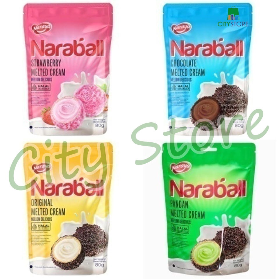 

Naraya NARABALL Biscuit Wafer Ball Original Chocolate Strawberry Pandan Melted Cream - Wafer Salut Cookies Mellow Delicious Rasa Original Cokelat Vanilla Stroberi Pandan - Biskuit Wafer Salut Kukis isi Krim 80g