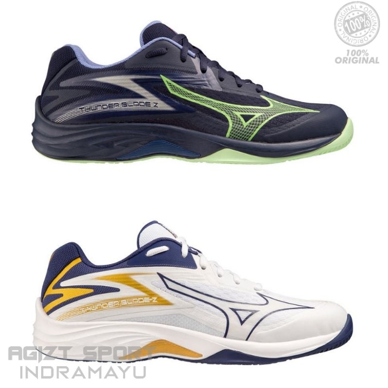 READY SEPATU VOLY MIZUNO THUNDER BLADE Z EVENING BLUE DAN WHITE GOLD ORIGINAL