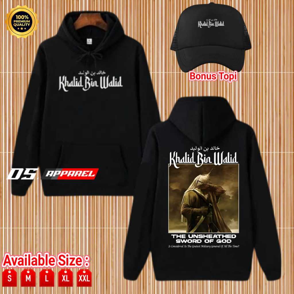 HOODIE JUMPER KHALID BIN WALID BAHAN COTTON FLEECE PREMIUM TEBAL BONUS TOPI