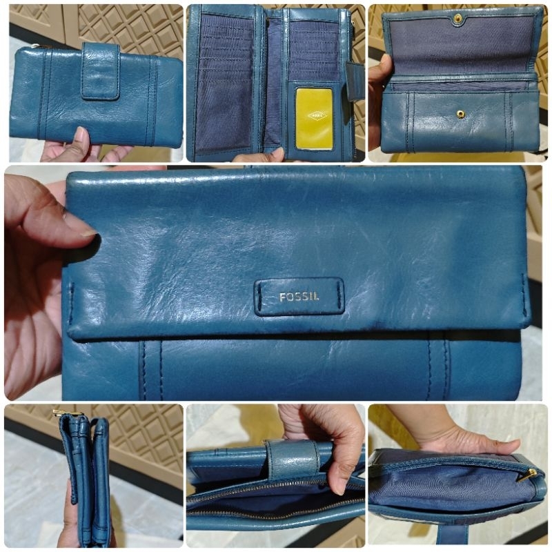 Dompet Kulit Fossil Elis Cornflower Preloved second