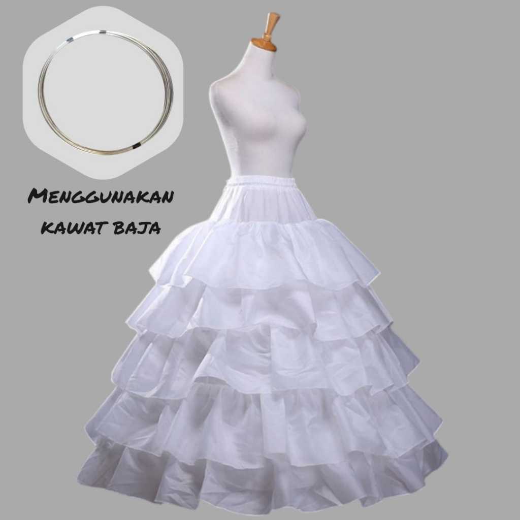 Pengembang Rok Gaun Tanpa Kawat Dilapisi Lima Umpak Kain Satin Petticoat Tanpa Kawat