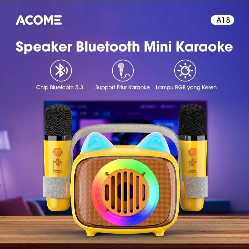 ACOME A18 Speaker Mini Bluetooth Portable Karaoke RGB with 2 microphone