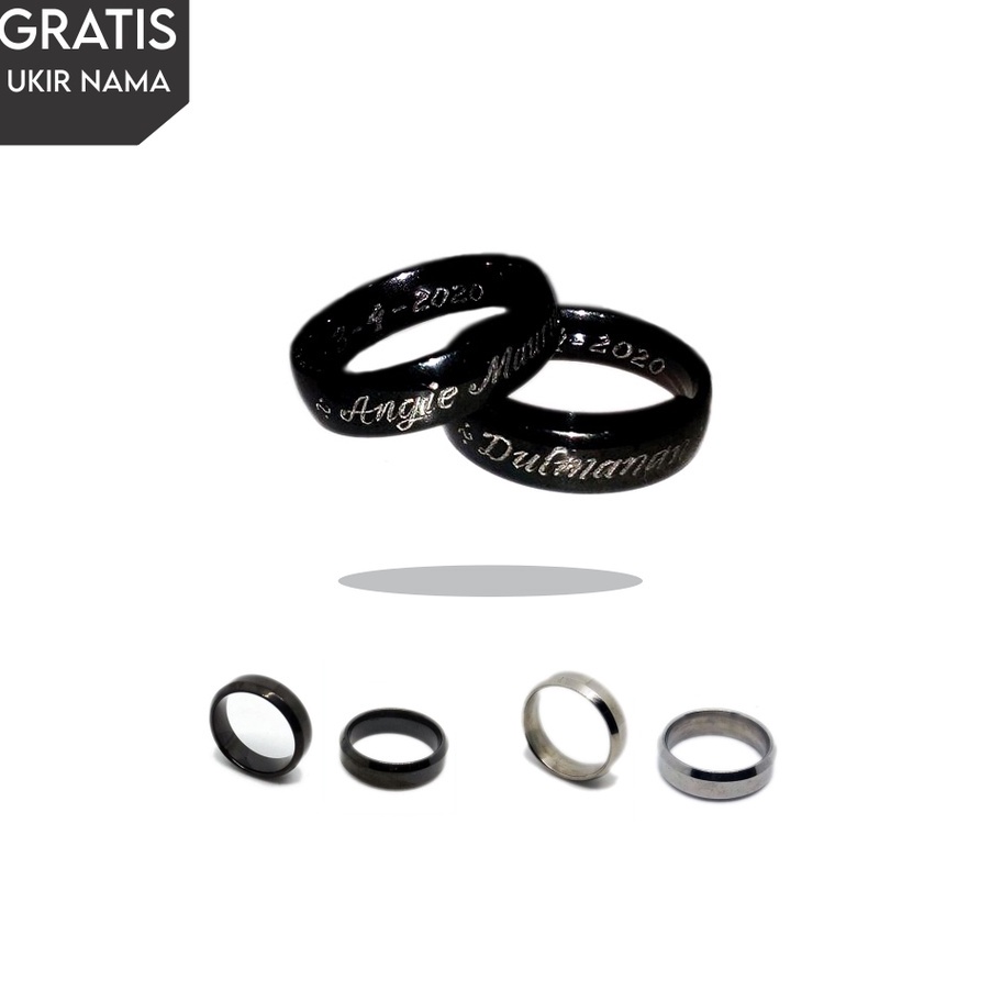 Cincin hitam ukir nama couple untuk pria wanita
