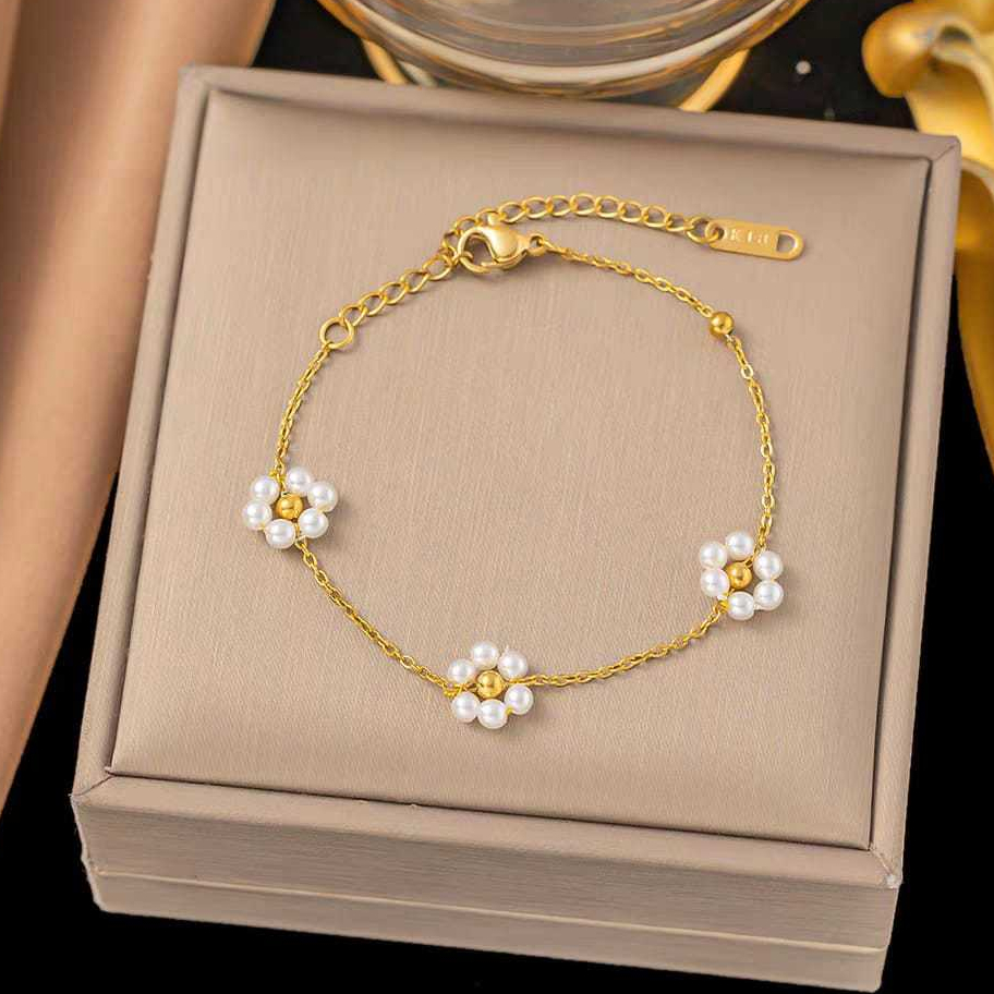 Gelang Titanium Wanita Bangle Bracelet Terbaru Anti Karat Bunga Matahari Korean Style