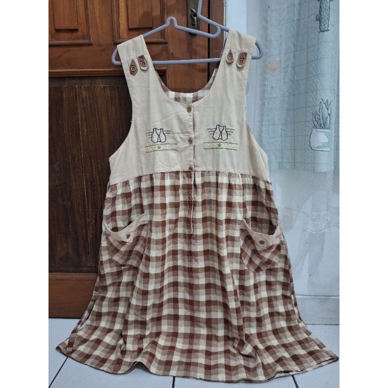 [Thrift/Preloved] Overall Jumpsuit Kotak-Kotak Korean Look