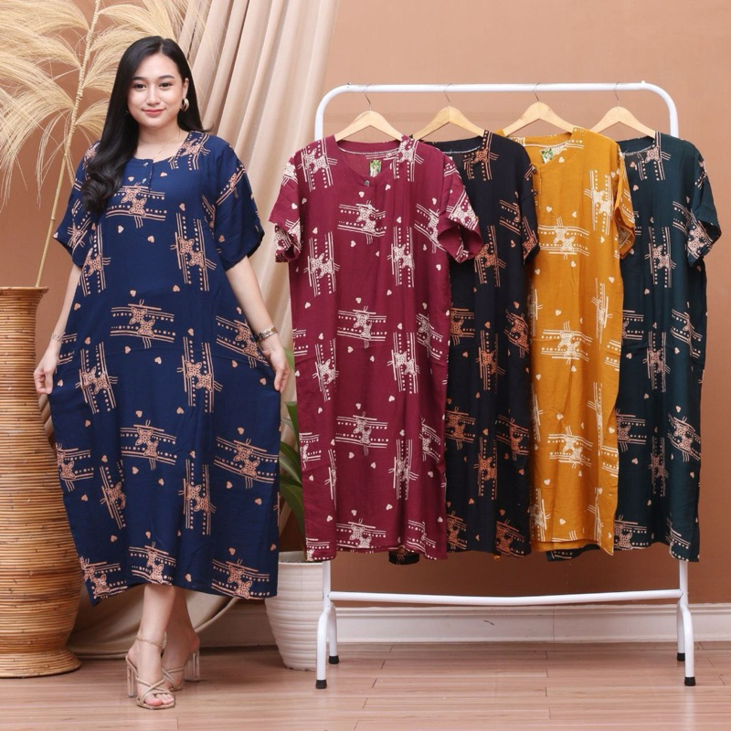 Daster Batik Standar LD 125 Motif Terbaru Kekinian Busui Friendly Kancing Depan / Santung Rayon lemb