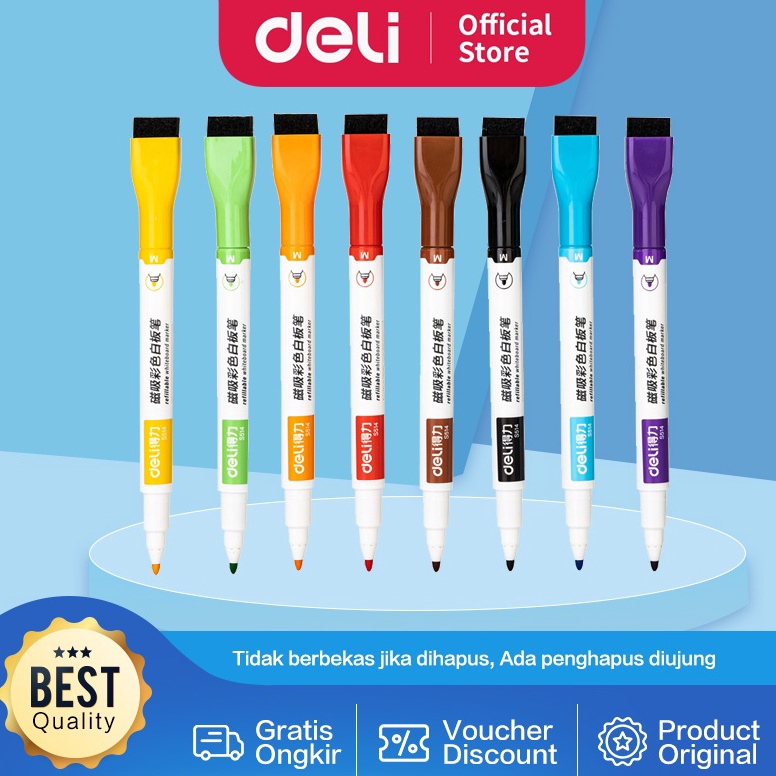 

ART A9W6 Deli Color Whiteboard Marker Spidol Papan Tulis 8 warna Ujung Penghapus S514