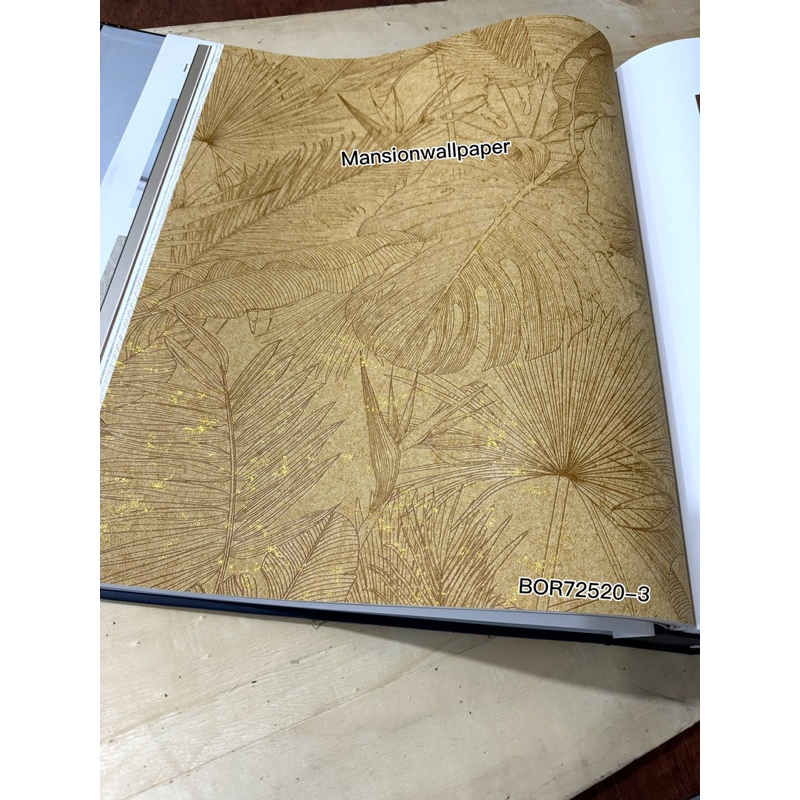 Wallpaper Dinding Daun Siluet Floral Gold Emas Hijau Abu Roll Besar Korea