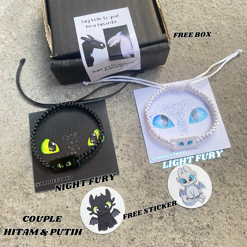 Gelang Couple Rajut Dragon Light Fury & Night Fury Toothless Free Box & Sticker