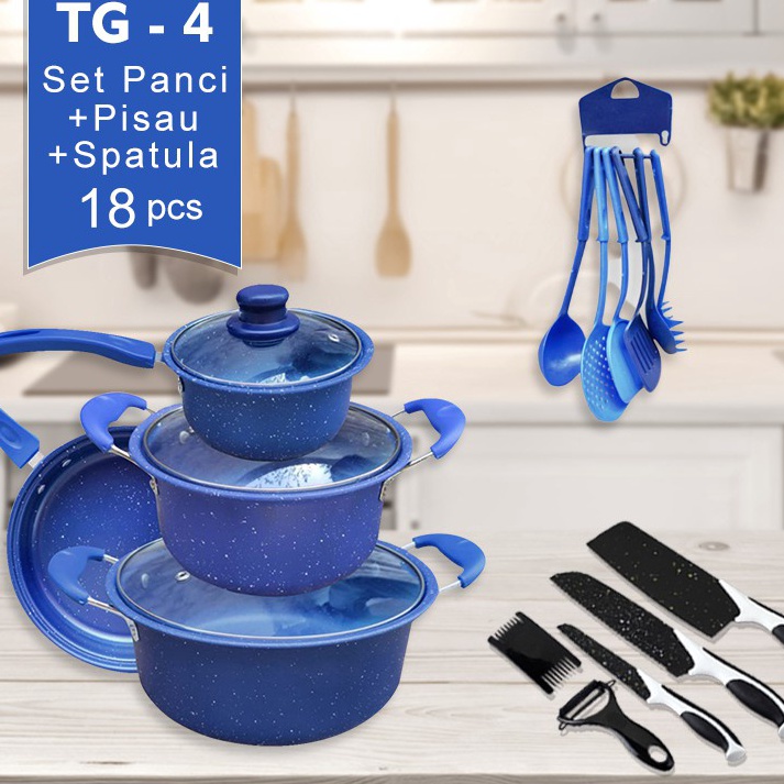 New Arrival Panci Set 18 Tutup Kaca  Pisau Serbaguna panci set lengkap Teflon wajan Anti Luntur Panc