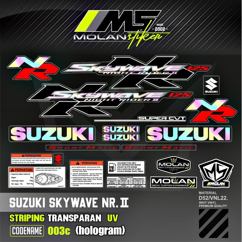 Decal Sticker Striping Variasi Transparan Uv Skywave NR 2 Sport Matic Hitam Mocca Skywave Nigt Raide