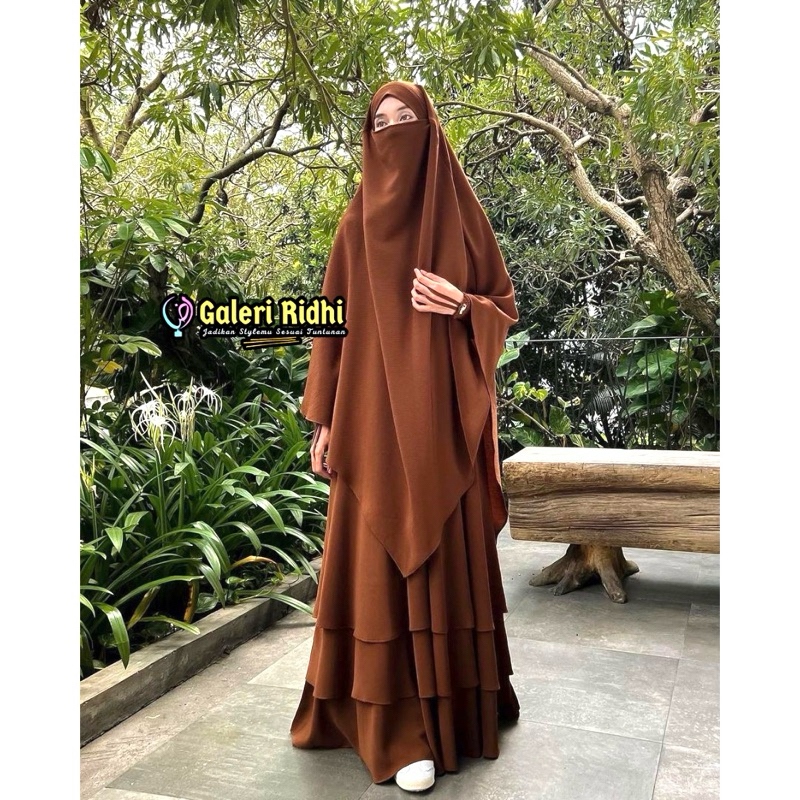 READY Choco Sweet Caramel Set setelan Gamis french khimar Fk Janna series Original Mahira Muslimah S