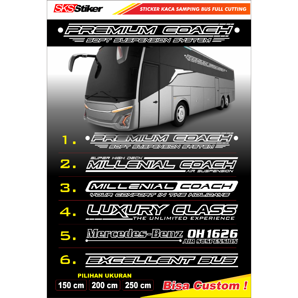 STICKER STIKER DECAL DECALS KACA BUS PREMIUM COACH AIR SUSPENSION