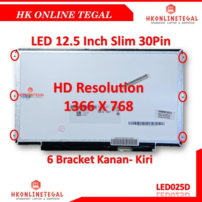 Layar LCD LED Laptop Dell Latitude 12 E5270 5270 E7270 12.5 Inch Slim 30Pin HD 6 Bracket Kanan-Kiri