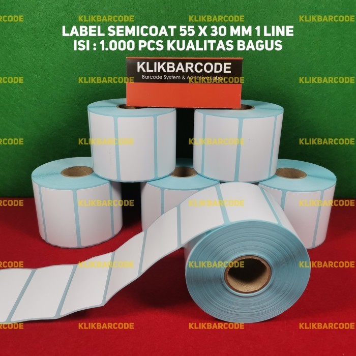 

PREMIUM STICKER LABEL SEMICOATED PRINTER BARCODE 55 X 30 1 LINE GAP PERFORASI - 1.000pcs Biru FO