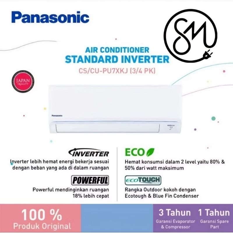 AC Panasonic 3/4 PK PU-7XKJ Inverter PU7XKJ PU7 0.75 Si biru