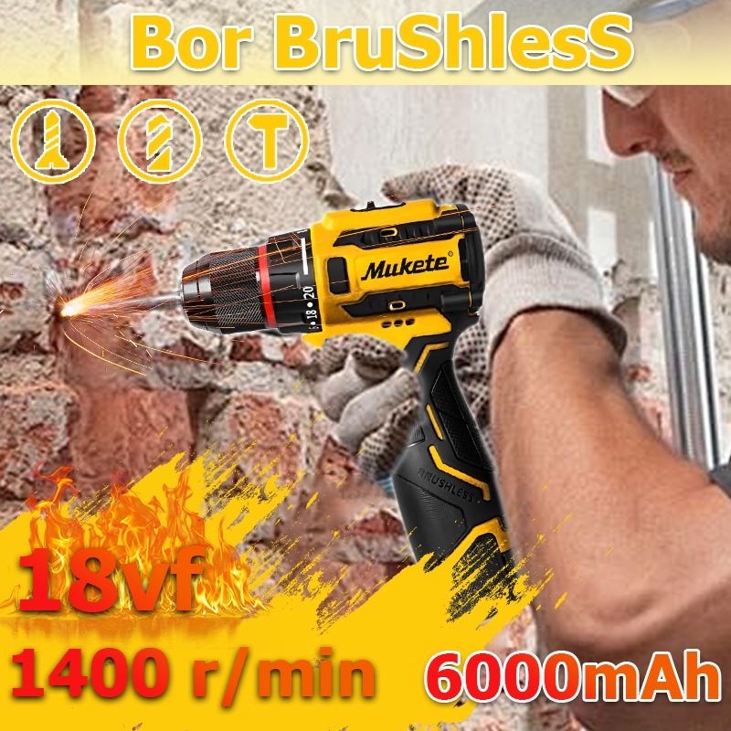 【Bor Listrik Brushless 18V 10mm】Bor Baterai Bor Cordless Bor Impact Baterai Mesin Bor Baterai Bor Im