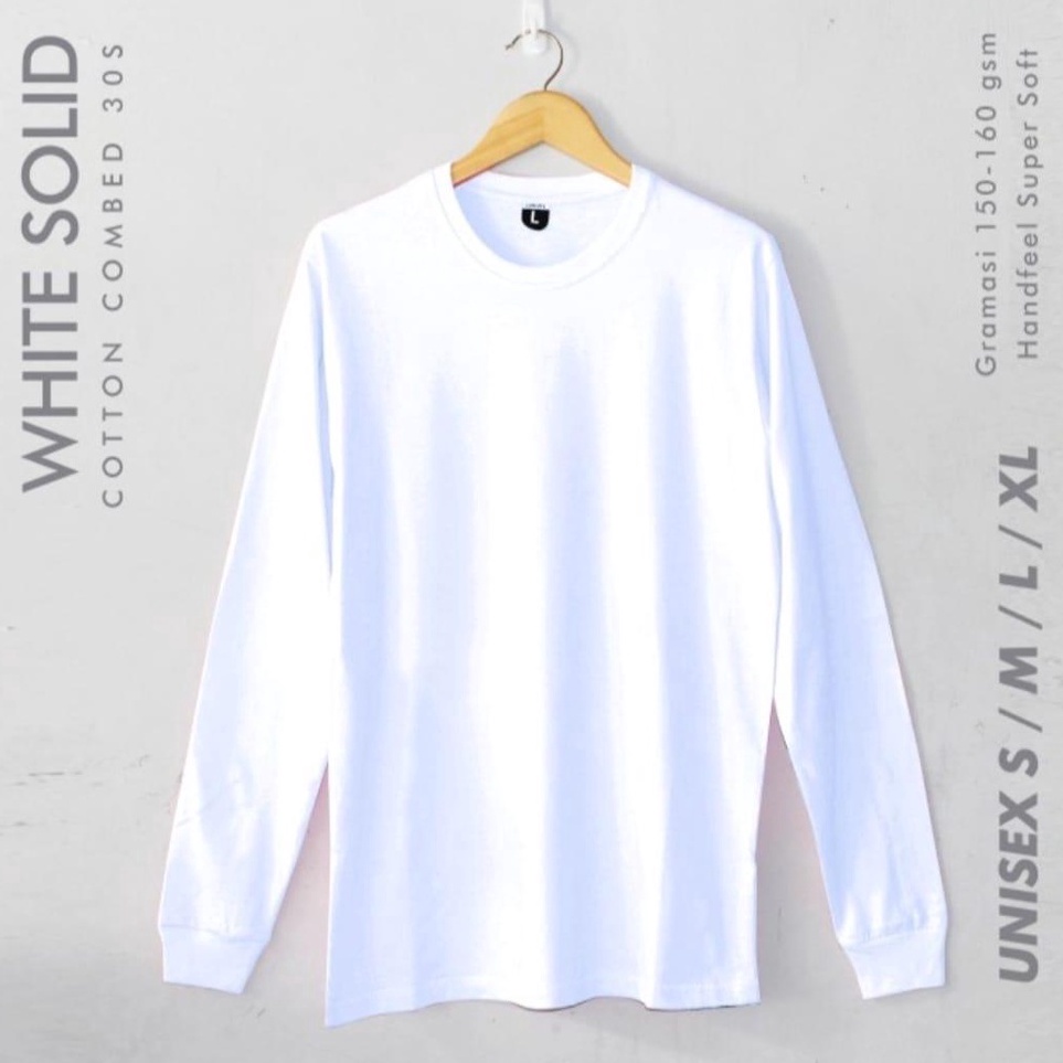 KODE X6S Kaos Polos Lengan Panjang Rib Karet Warna Putih Pria Wanita Cotton Combed 3s S M L XL