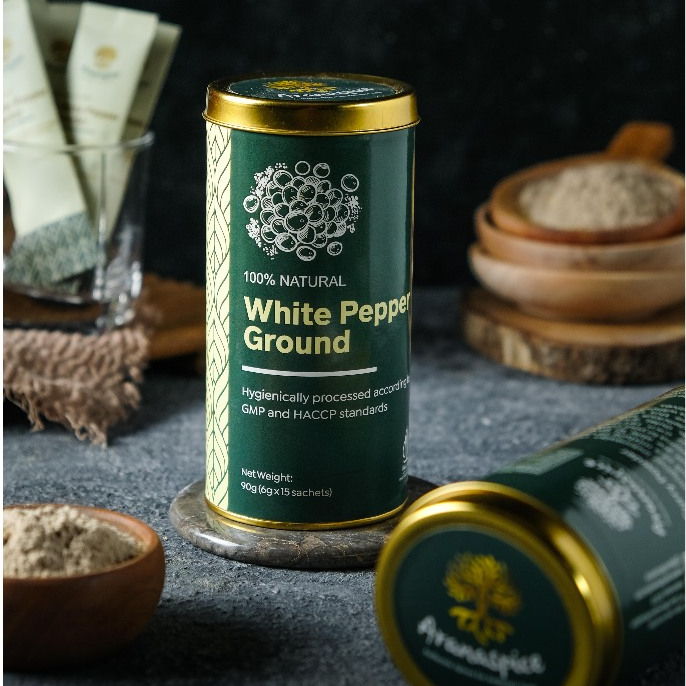 

Aranaspice White Pepper Ground - Lada Putih Bubuk Premium Quality (Sachets in a Can)