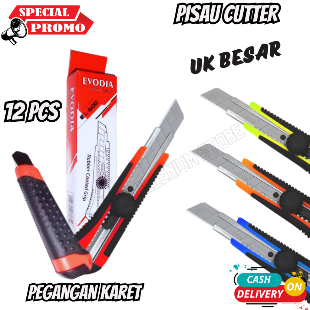 

(ISI 12 PCS ) Pisau Cutter, Kater, Cutter Knife besar / Pisau Cutter Besar Model Putar dan Geser / Cod / Duta Gemilang