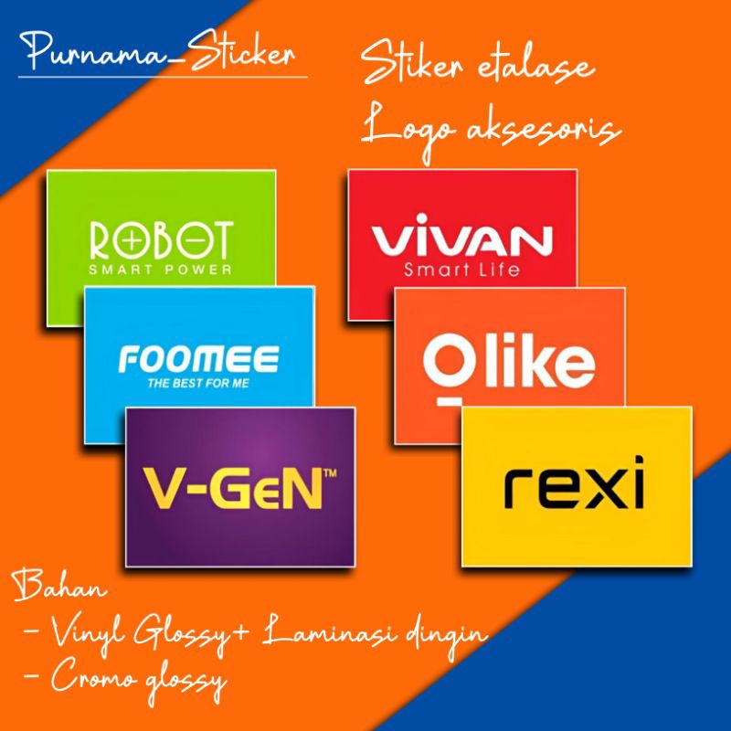 

Stiker logo aksesoris bahan Vinyl dan Cromo untuk etalase konter uk 20x28cm anti pudar