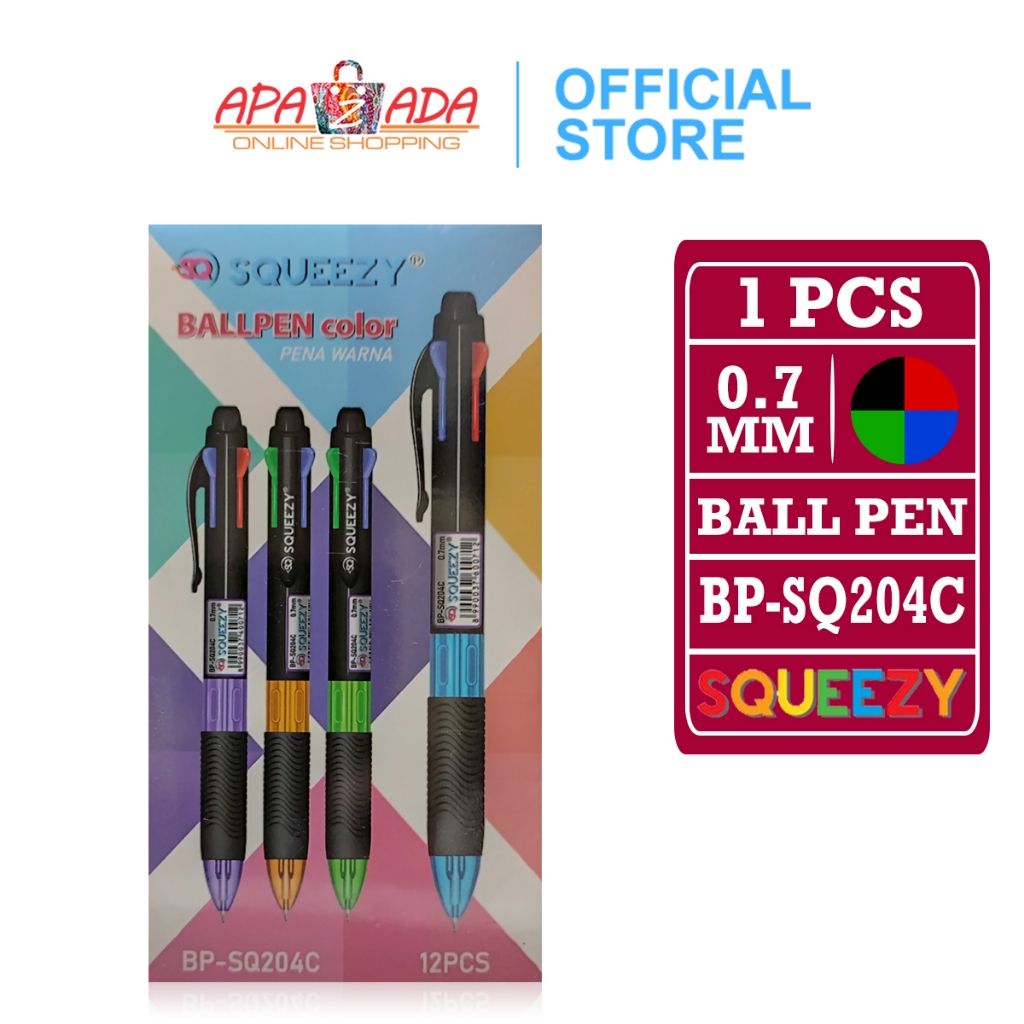 

Apazada - Ballpen 4 Warna 0.7mm [1 PCS PULPEN ] / Pena Ballpoint Squeezy Smooth / Bolpoin BP-SQ204C