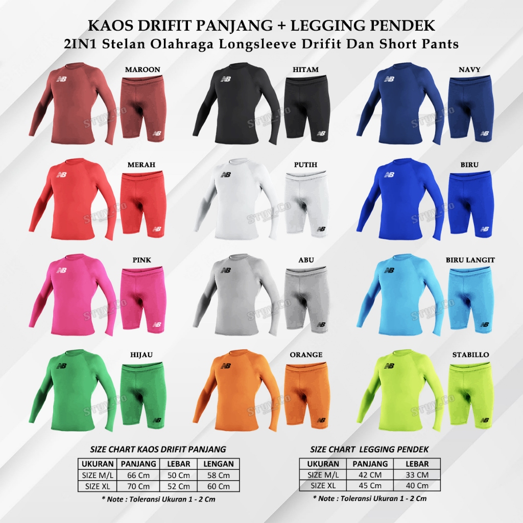 COMBO 2IN1 SETELAN KAOS LENGAN PANJANG DRYFIT CELANA BASELAYER PENDEK SHORT PANTS OLAHRAGA SEPEDA