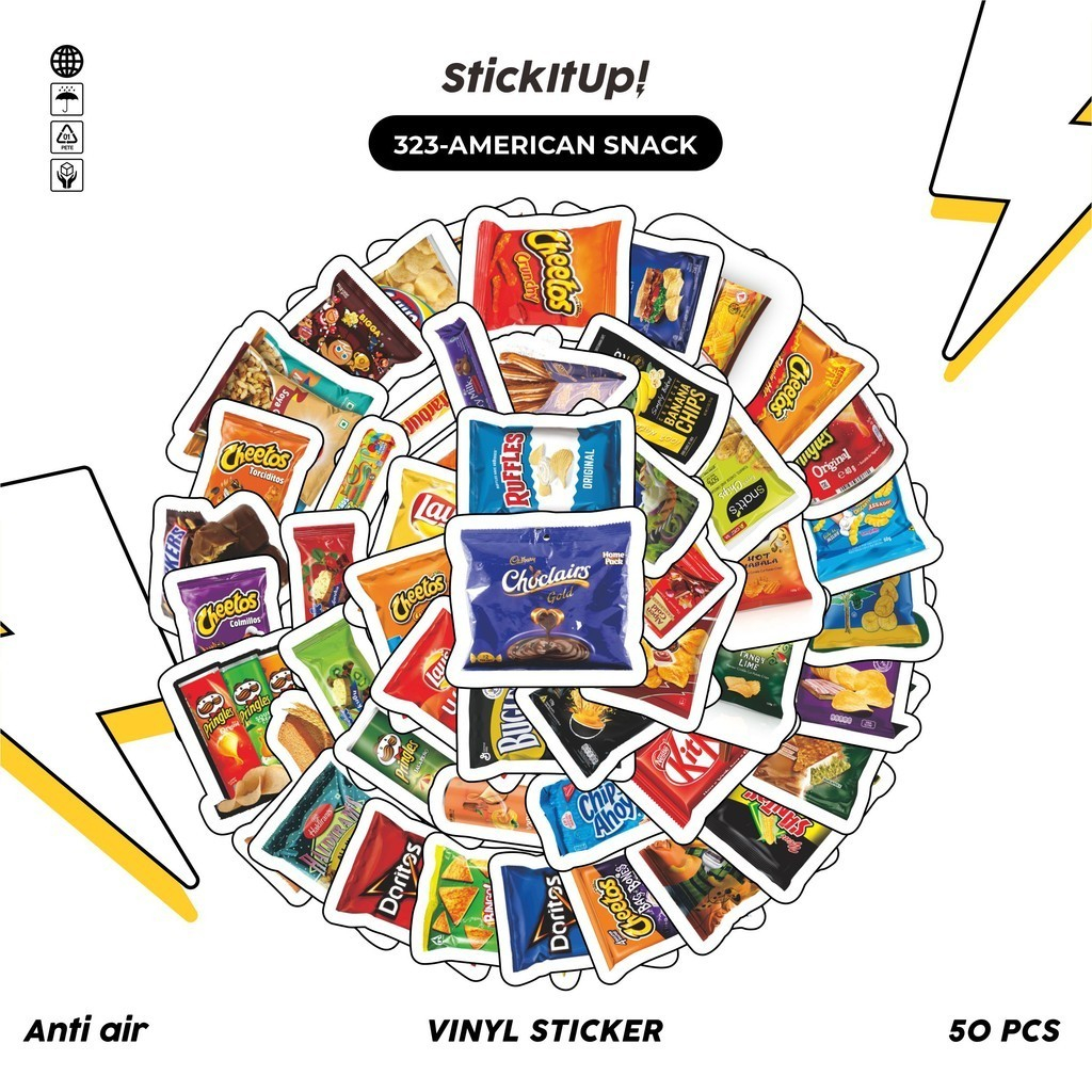 

COD100 Pcs Stiker American Snack Retro Keren Anti Air Untuk Dekorasi Notebook Sepeda Skateboard Handphone DIY
