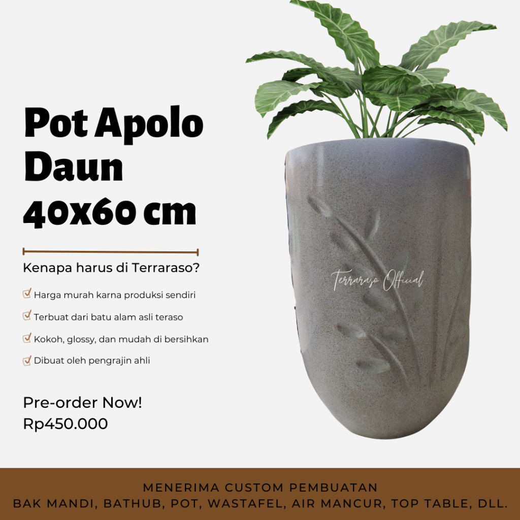 POT TERASO APOLLO MOTIF DAUN / POT TERASO COSTUM