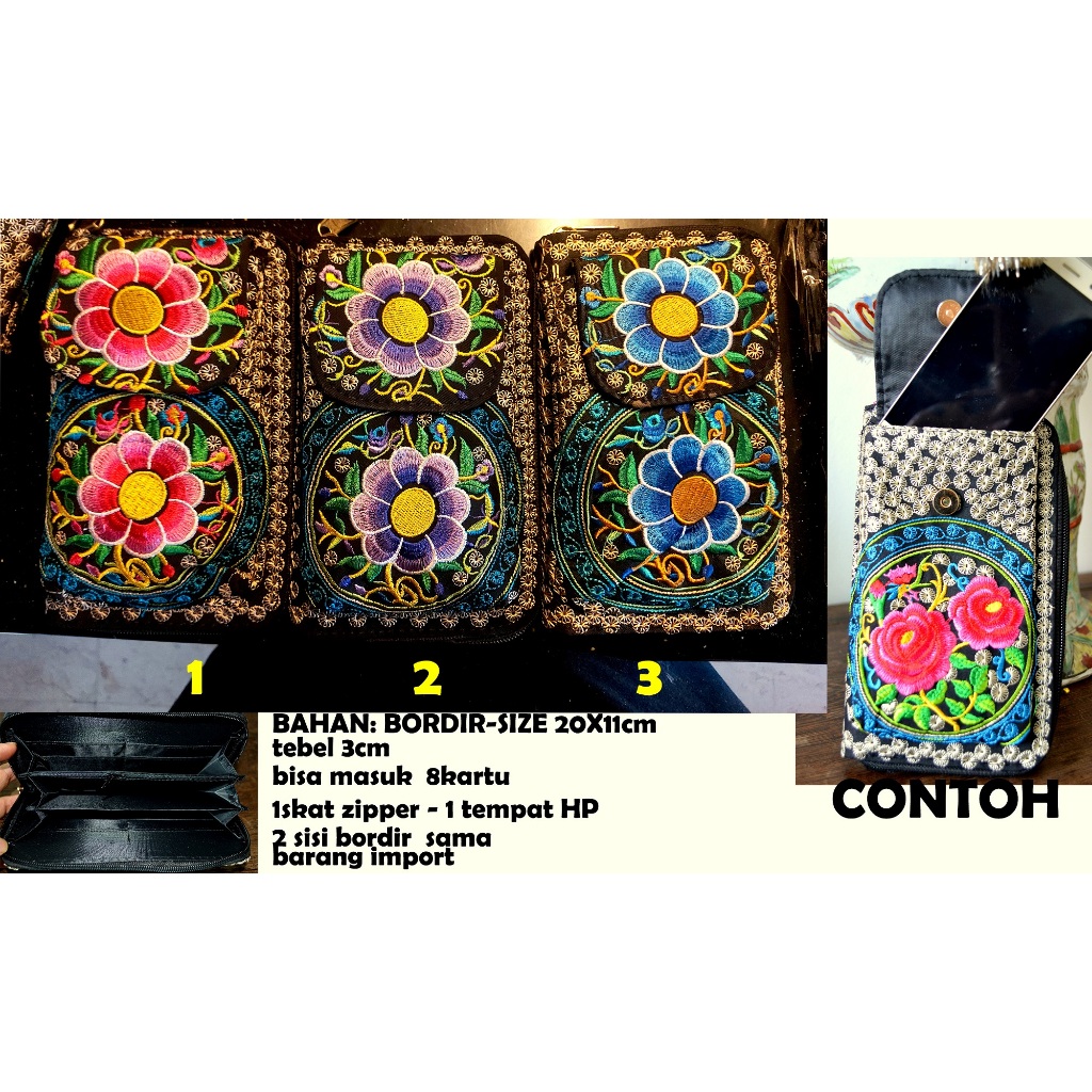 dompet uang/dompet hp/tas bordiran import/tas thailand/tas slempang/tas etnik/clutch/tas pingang/dom