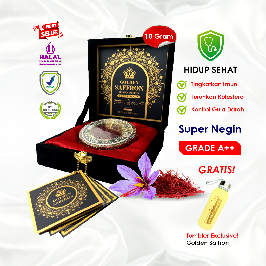 

Golden Saffron Safron Luxury Package Super Negin (Grade A++) 100% Original BPOM & HALAL Verified!